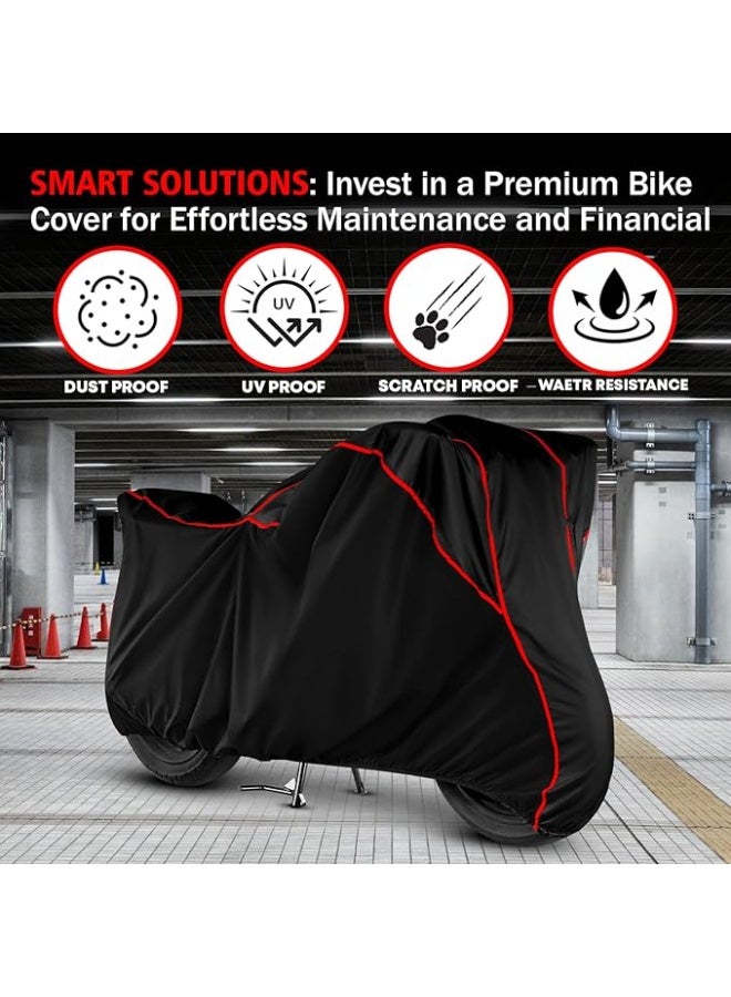 Water Resistant Bike Cover Dustproof UV Protection Bike Body Cover for Suzuki Gixxer SF All-Weather Protection with Red Piping - Black - Image 5